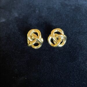 Trifari Shiny Gold Knot Stud Earrings